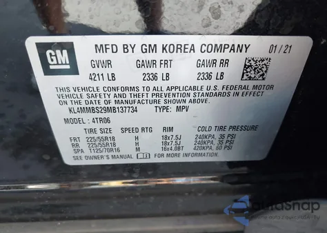 2021 Buick Encore Gx Fwd Preferred z USA, uszkodzony, nr VIN KL4MMBS29MB137734